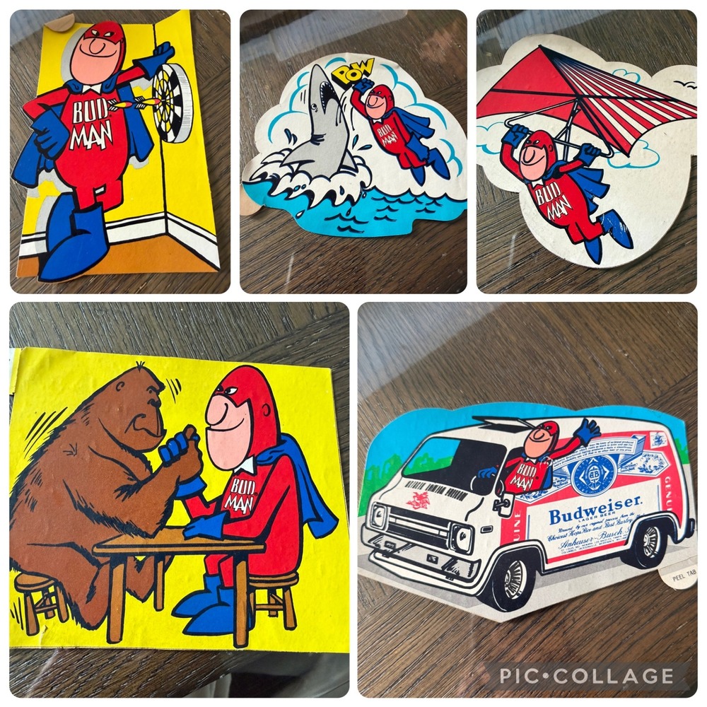 Vintage Budweiser Bud Man Sticker Lot 5pc Bud Van Shark Bigfoot 1970s Decals